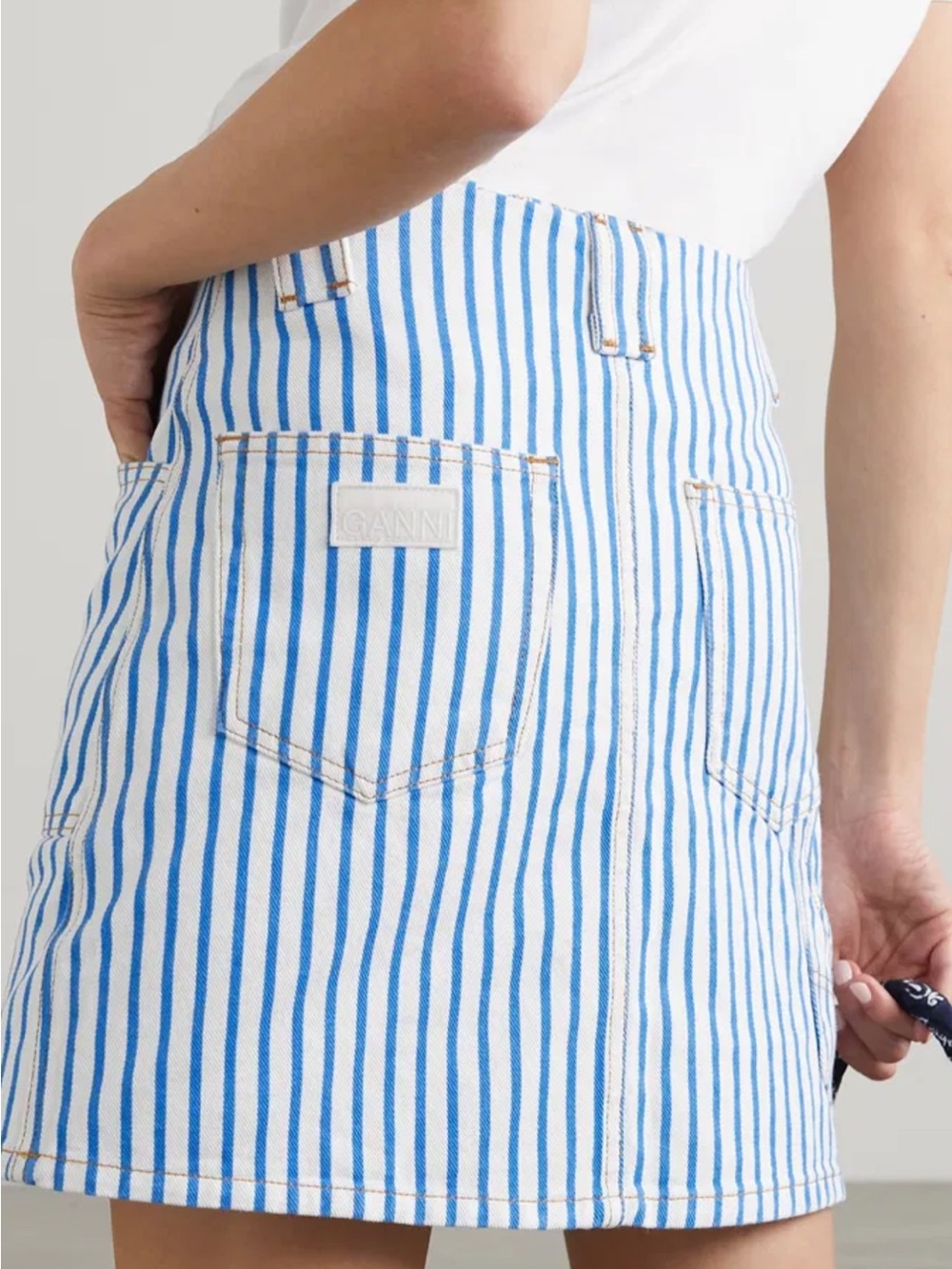 GANNI Striped Organic Denim Mini Skirt Size EU 36